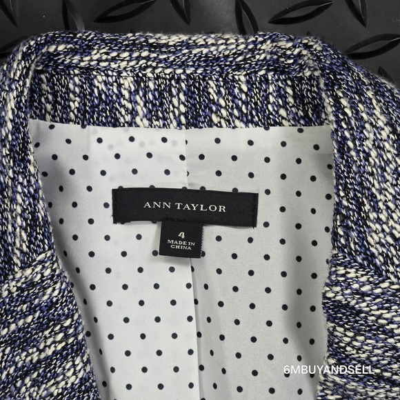 Ann Taylor Marled Blue and White Knit Blazer - Picture 3 of 9